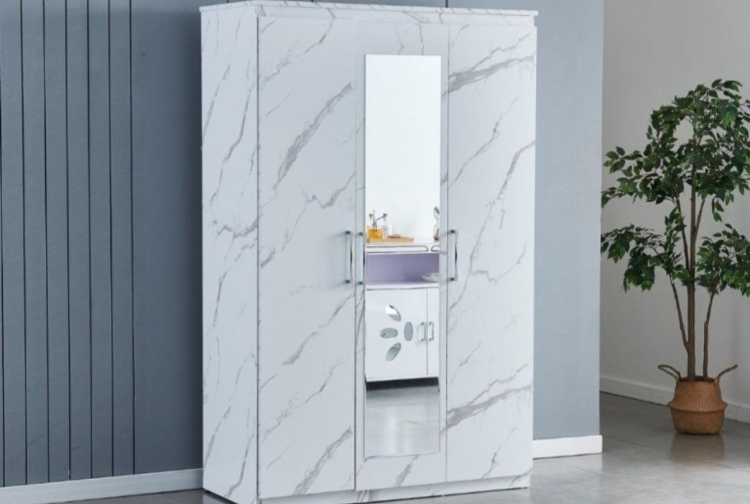 Armoire 3 portes Marbre blanc