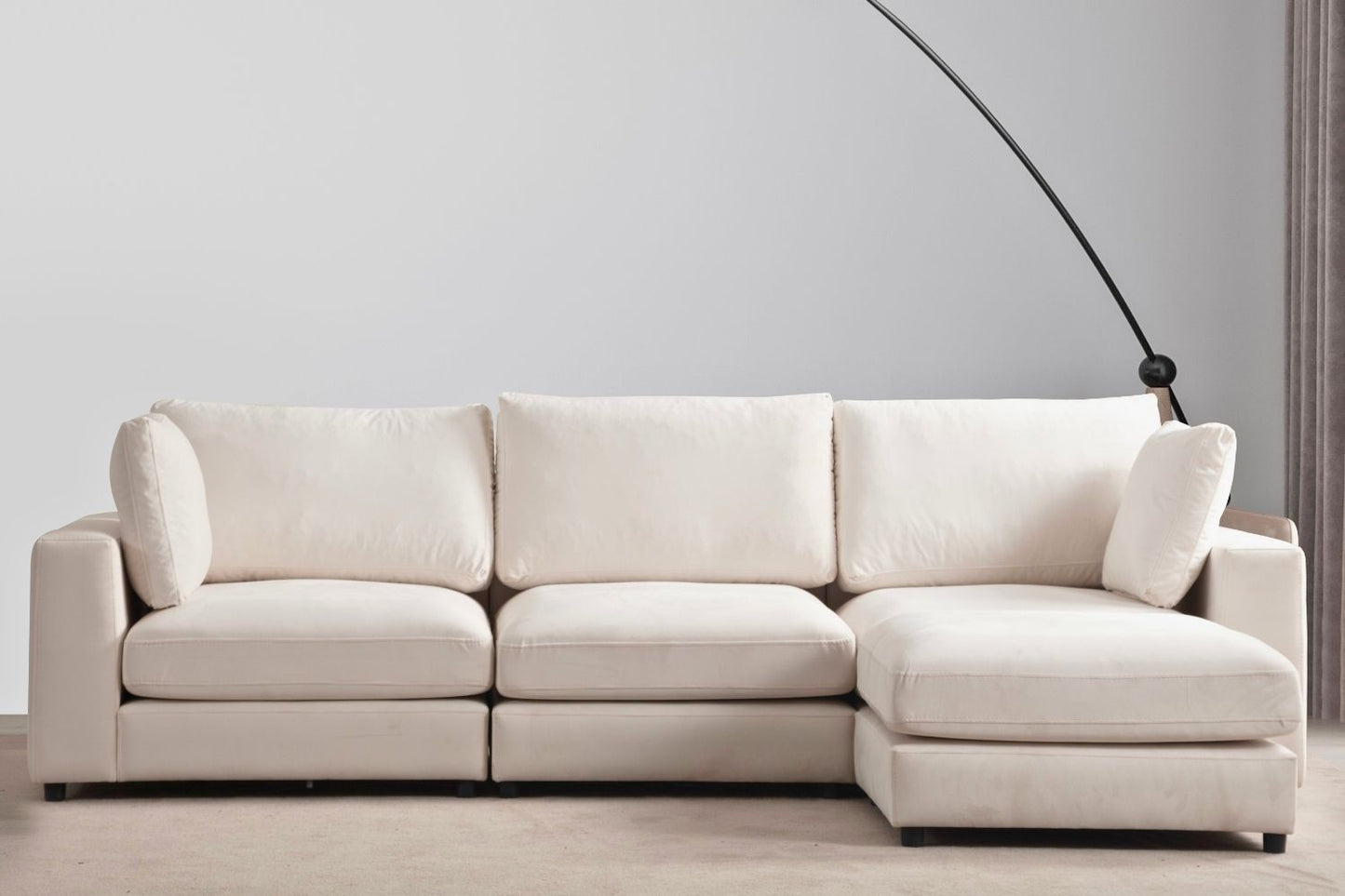Canapé JULIA Modulable Velours Blanc 3+1 Pouf