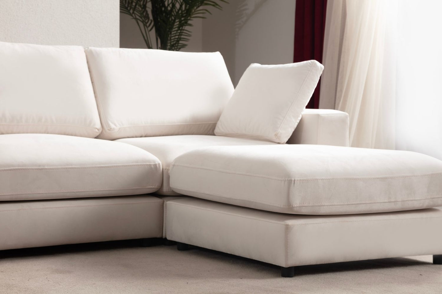Canapé JULIA Modulable Velours Blanc 3+1 Pouf