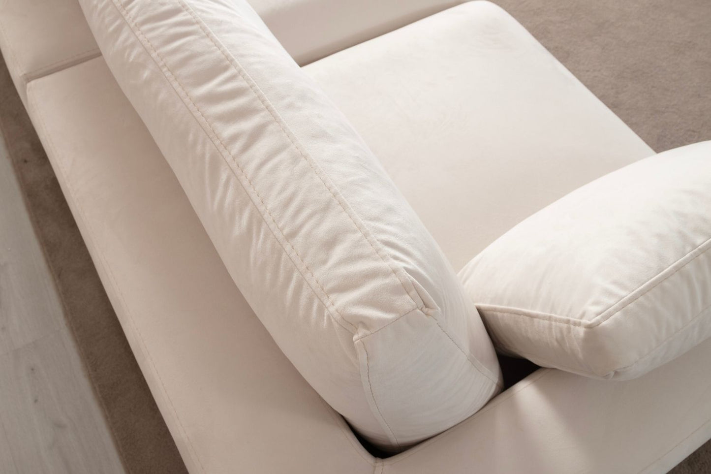 Canapé JULIA Modulable Velours Blanc 3+1 Pouf