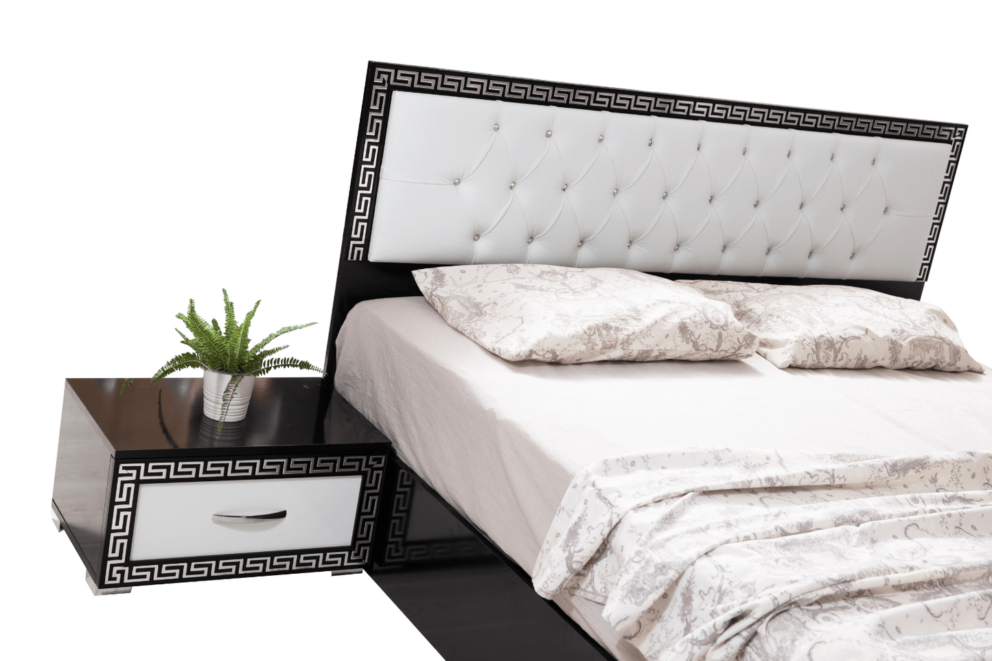 Chambre à coucher Versace noir & blanc ( Sommier + matelas compris)