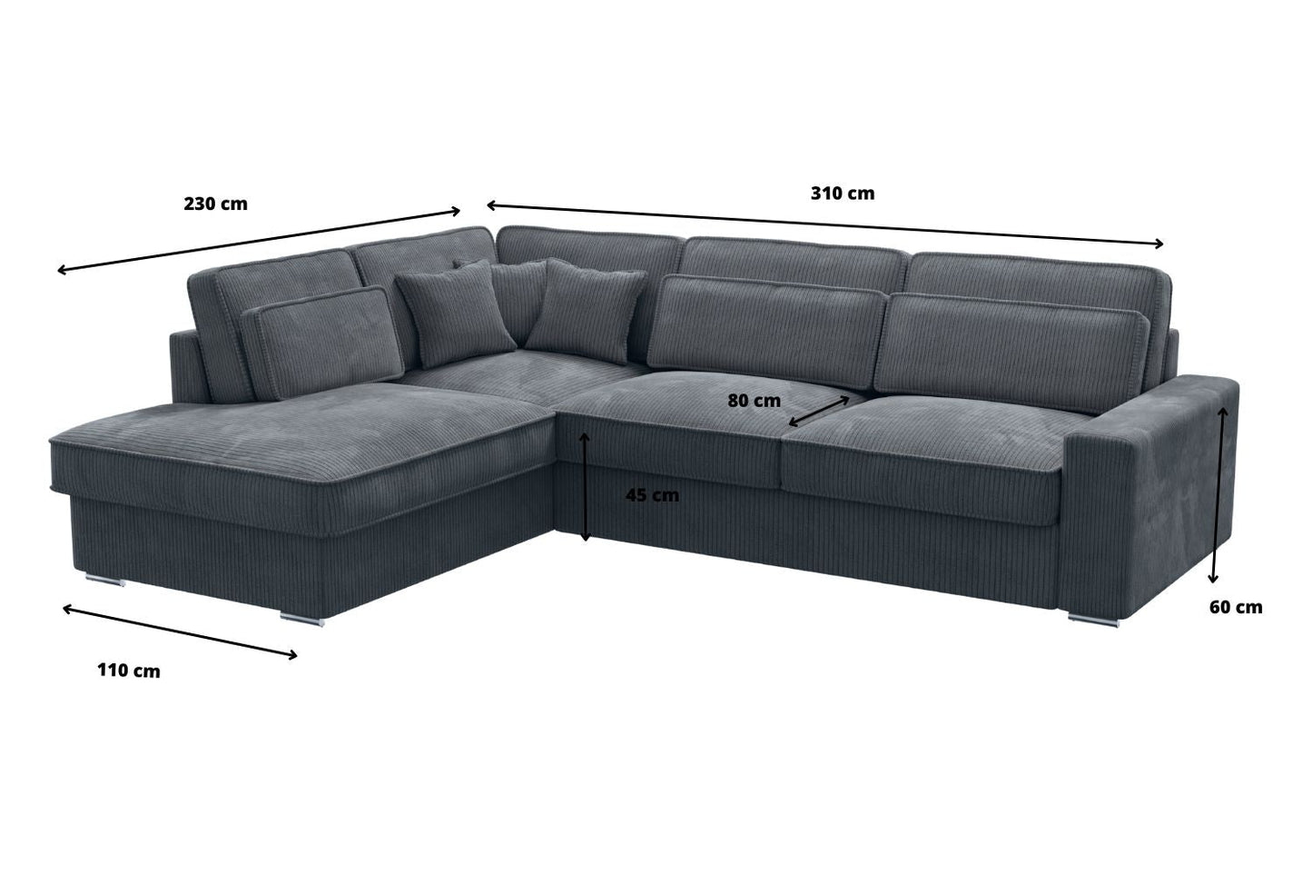 Canapé D'angle LEXUS Côtelé Gris Anthracite