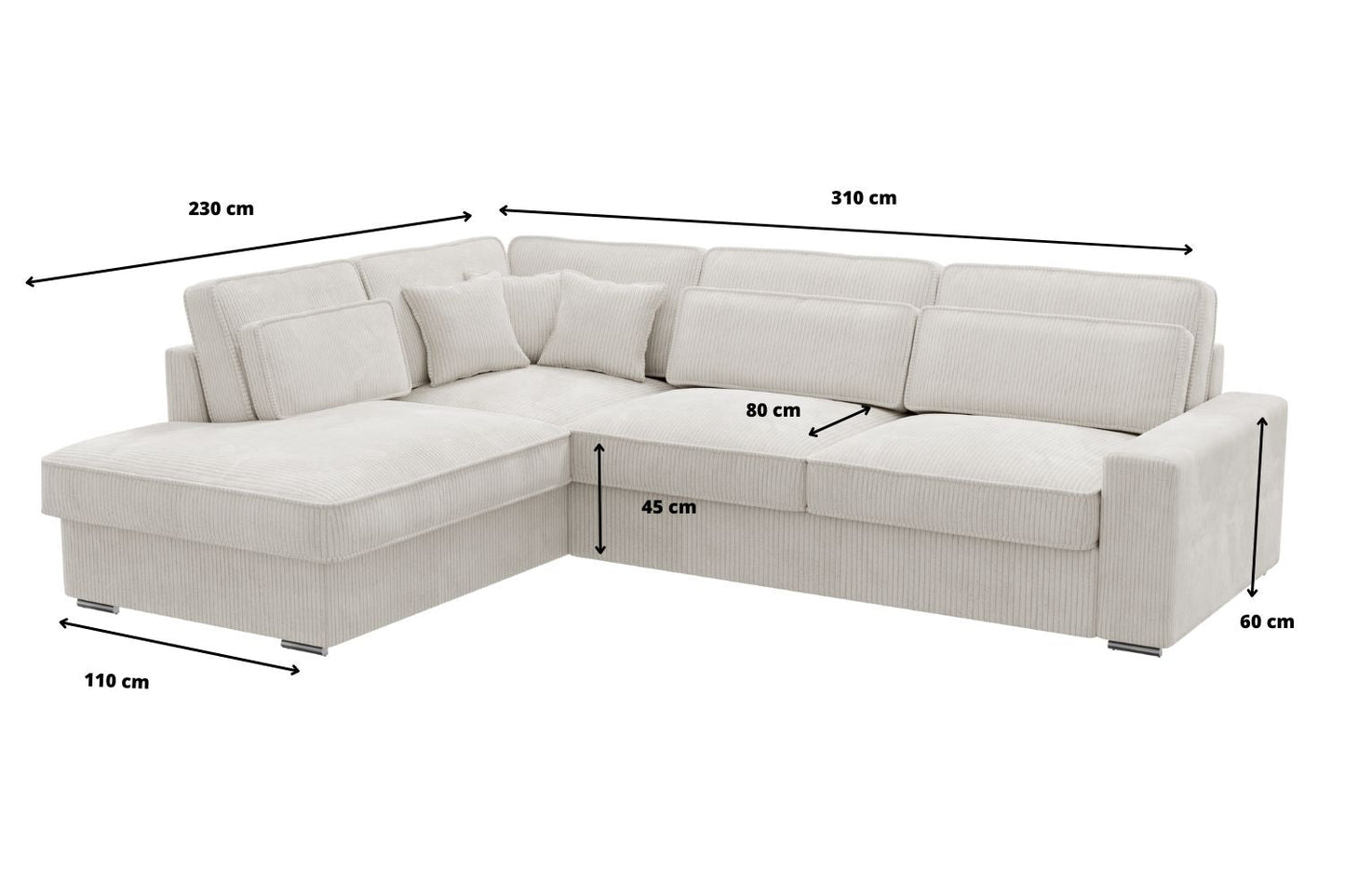 Canapé D'angle LEXUS Côtelé Blanc Cassé