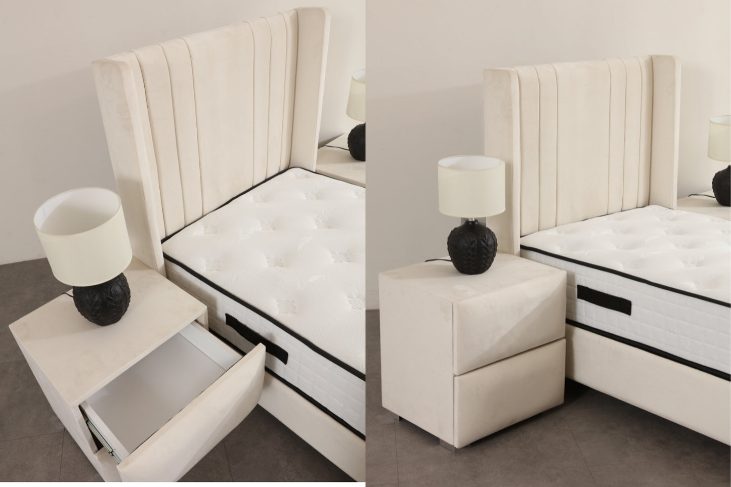 Lit Coffre Enfant ALMA Velours Blanc Cassé