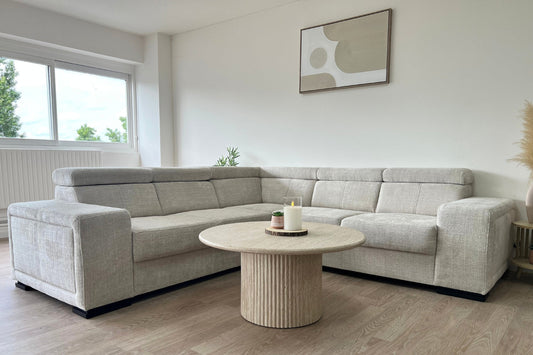 Canapé d'angle KAROLA Tissu Marbella Crème
