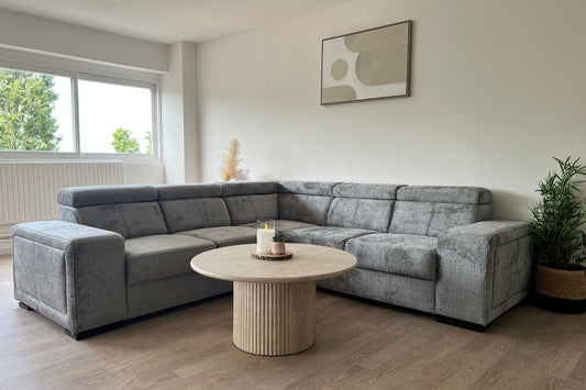 Canapé d'angle KAROLA Tissu Marbella Gris Anthracite