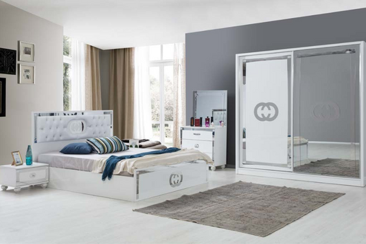 OFFRE SPECIALE Chambre à coucher GUSTO blanc (matelas 32cm + sommier offert)