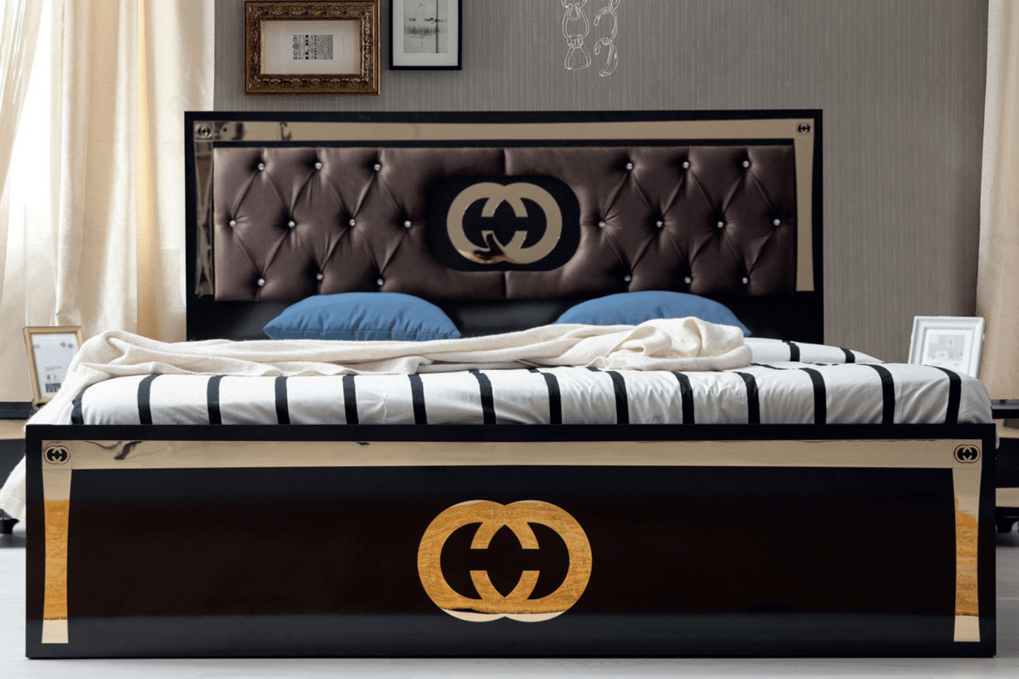 OFFRE SPECIALE Chambre à coucher GUSTO noir (matelas 32cm + sommier offert)