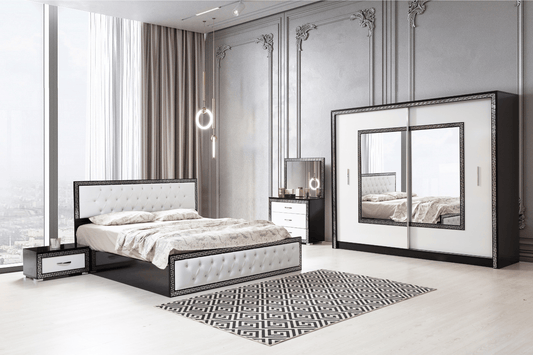 Chambre à coucher Versace noir & blanc ( Sommier + matelas compris)