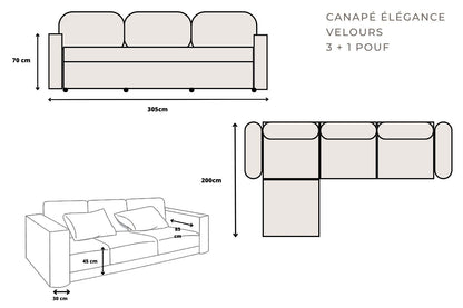 Canapé ELEGANCE Chenille Modulable 3+1 Pouf