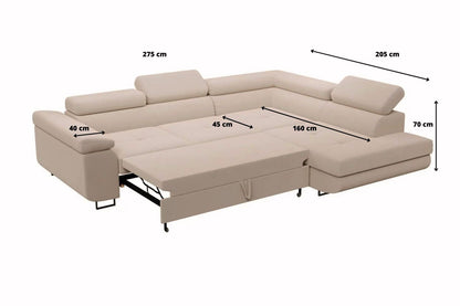 Canapé D'angle Convertible TONY Velours Beige