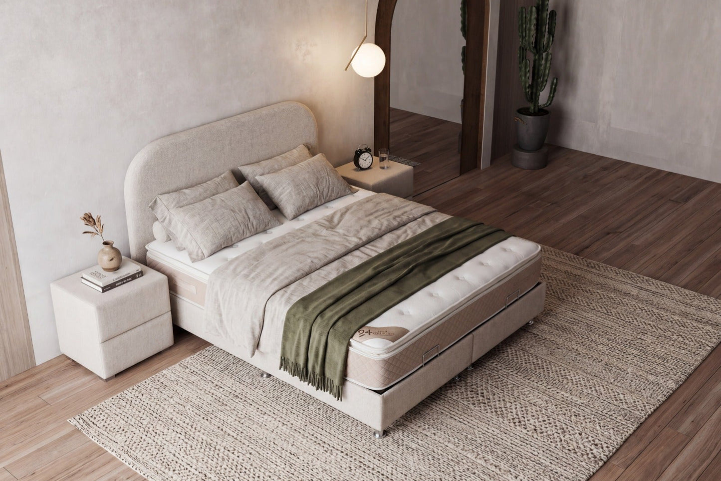 Lit Coffre EDA Chenille Blanc Cassé