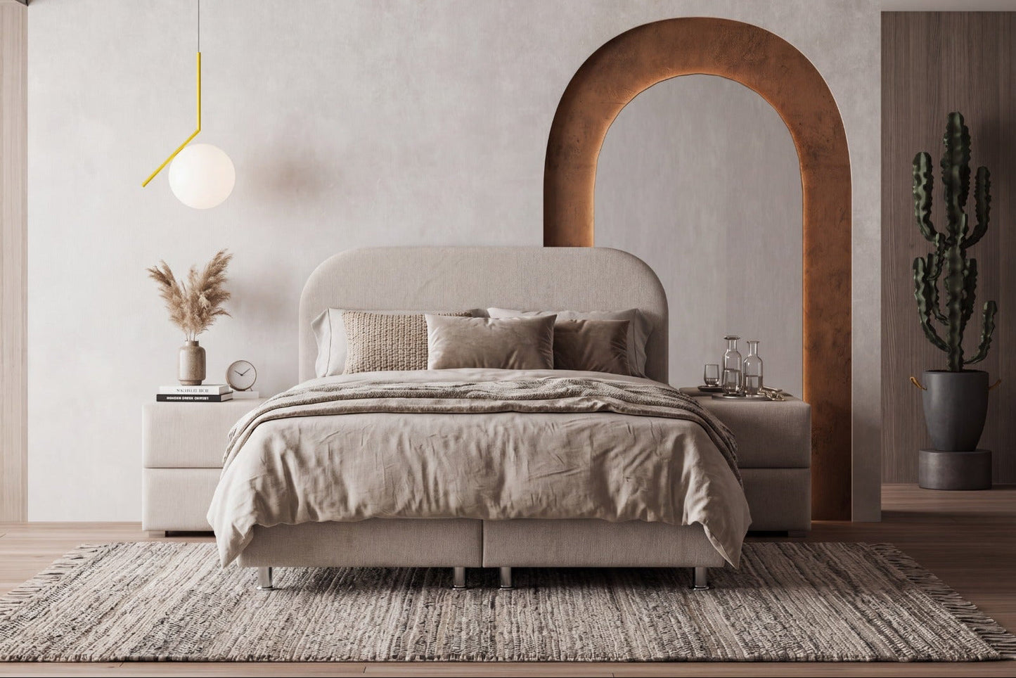 Lit Coffre EDA Chenille Blanc Cassé