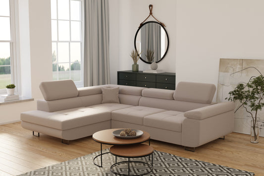Canapé D'angle Convertible TONY Velours Beige